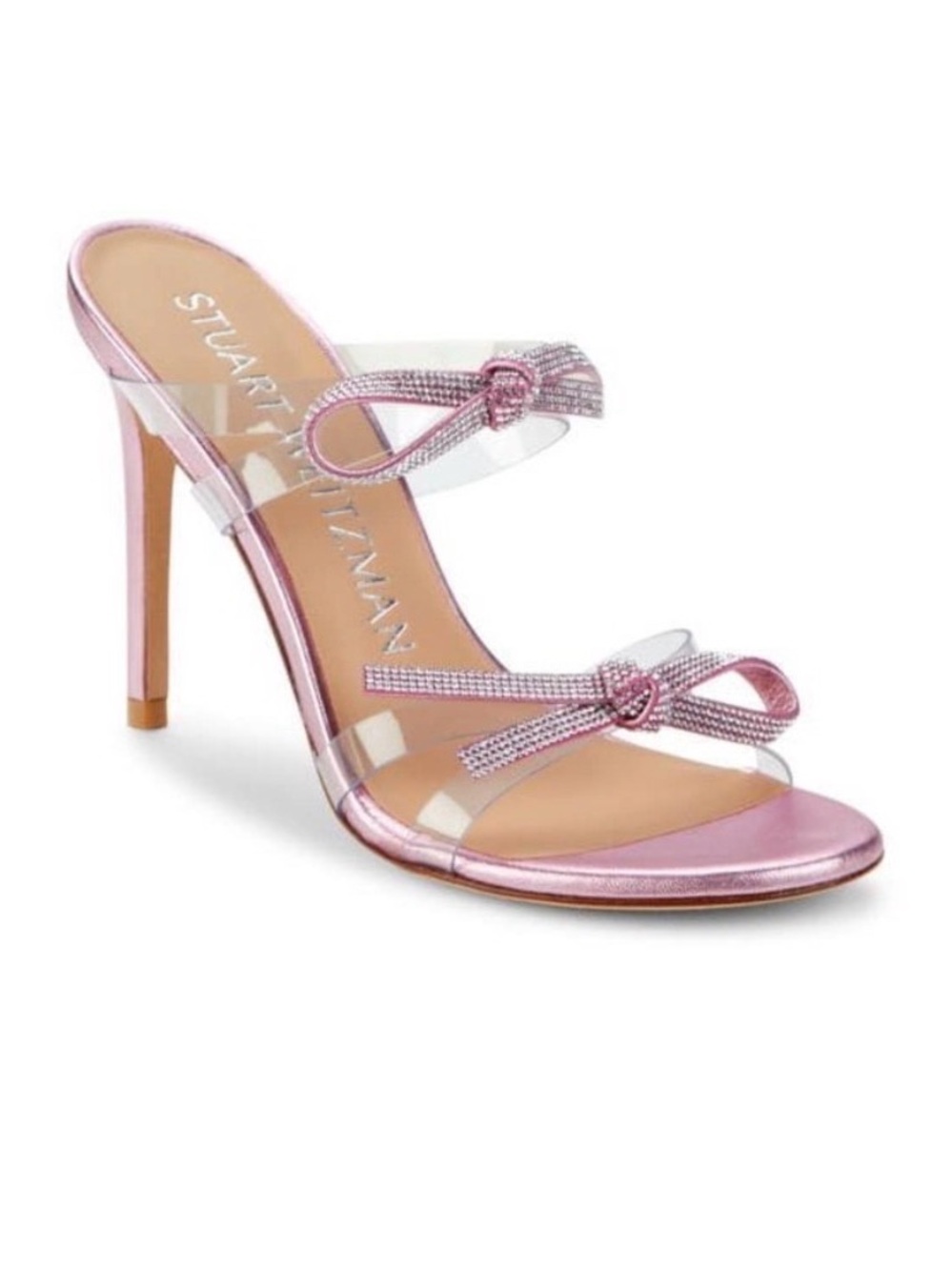 New! STUART WEITZMAN Womens Pink Bow 100 Toe Stiletto Slip On Heeled Sandal 9 B